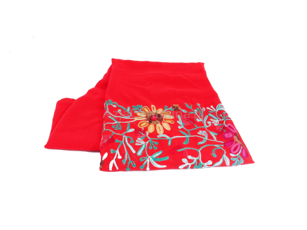 Duży miękki szal Czerwony haftowany w kwiaty