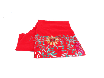 Duży miękki szal Czerwony haftowany w kwiaty