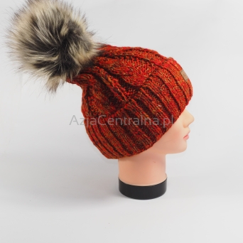 Ciepła czapka zimowa z pomponem Kolorowy warkocz