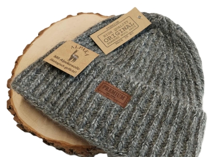 Ciepła czapka damska zimowa wełniana Alpaka Moher MELANŻ SZARY