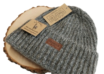 Ciepła czapka damska zimowa wełniana Alpaka Moher MELANŻ SZARY