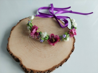 Wianek opaska na głowę Kremowo-bordowa