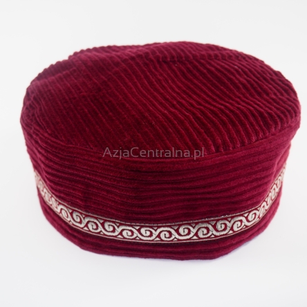 Krymka czapka sztruksowa bordo z taśmą etno 54-65cm