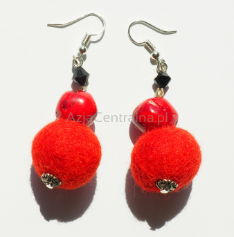 Kolczyki damskie filcowy CZERWIEŃ