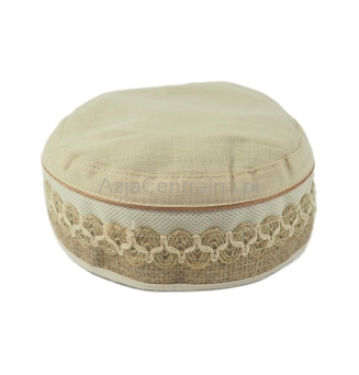Męska czapka letnia krymka beżowa z jutową taśmą