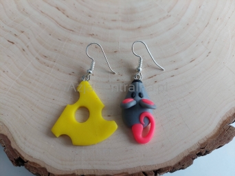 Kolczyki z gliny polimerowej MYSZ i SER