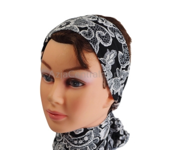 Kwiecista opaska na włosy czarno-biała