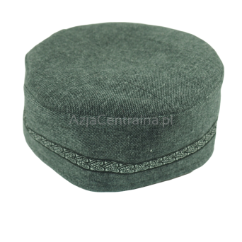 Krymka czapka męska szary melanż ze lnu z wełną