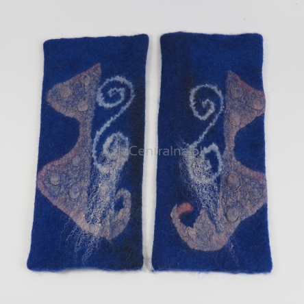 Damskie mitenki granatowe merino z jedwabnym wzorem