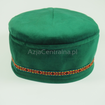 Krymka czapka męska zielona aksamit taśma ozdobna