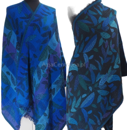 Elegancki granatowy damski szal z wełny z merynosów