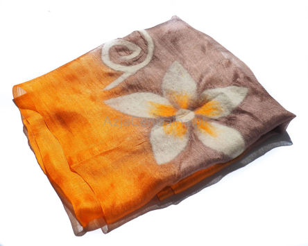 Szal jedwabny zdobiony filcem - orange brąz